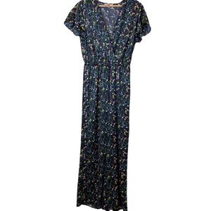 VICTORIA SECRET Floral Print jumpsuit flutter Sleeve Elastic Waist Navy Medium